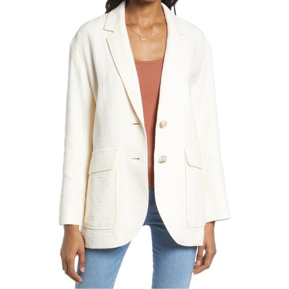 Madewell Cream Textured Two-Button Blazer
